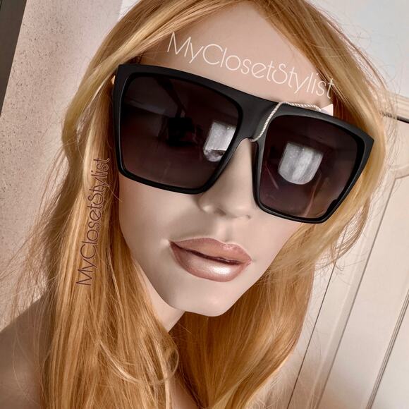 NEW Oversized Square Statement Black Sunglasses CHIC! 100% uva uvb Matte Frame main image 5